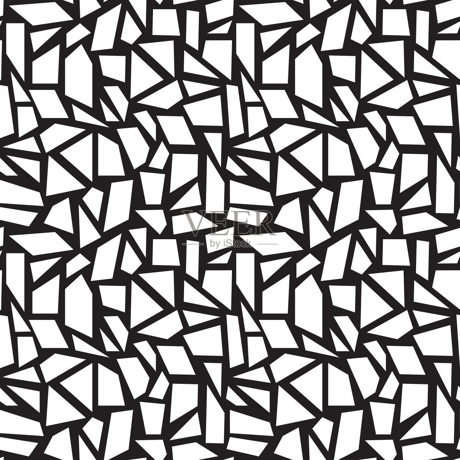 马赛克几何抽象无缝图案。黑白破碎玻璃纹理。矢量插图。插画图片素材