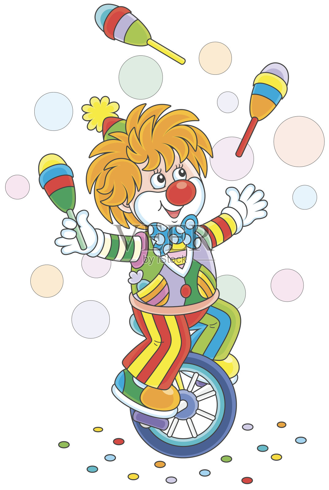 滑稽的小丑，杂耍和平衡插画图片素材