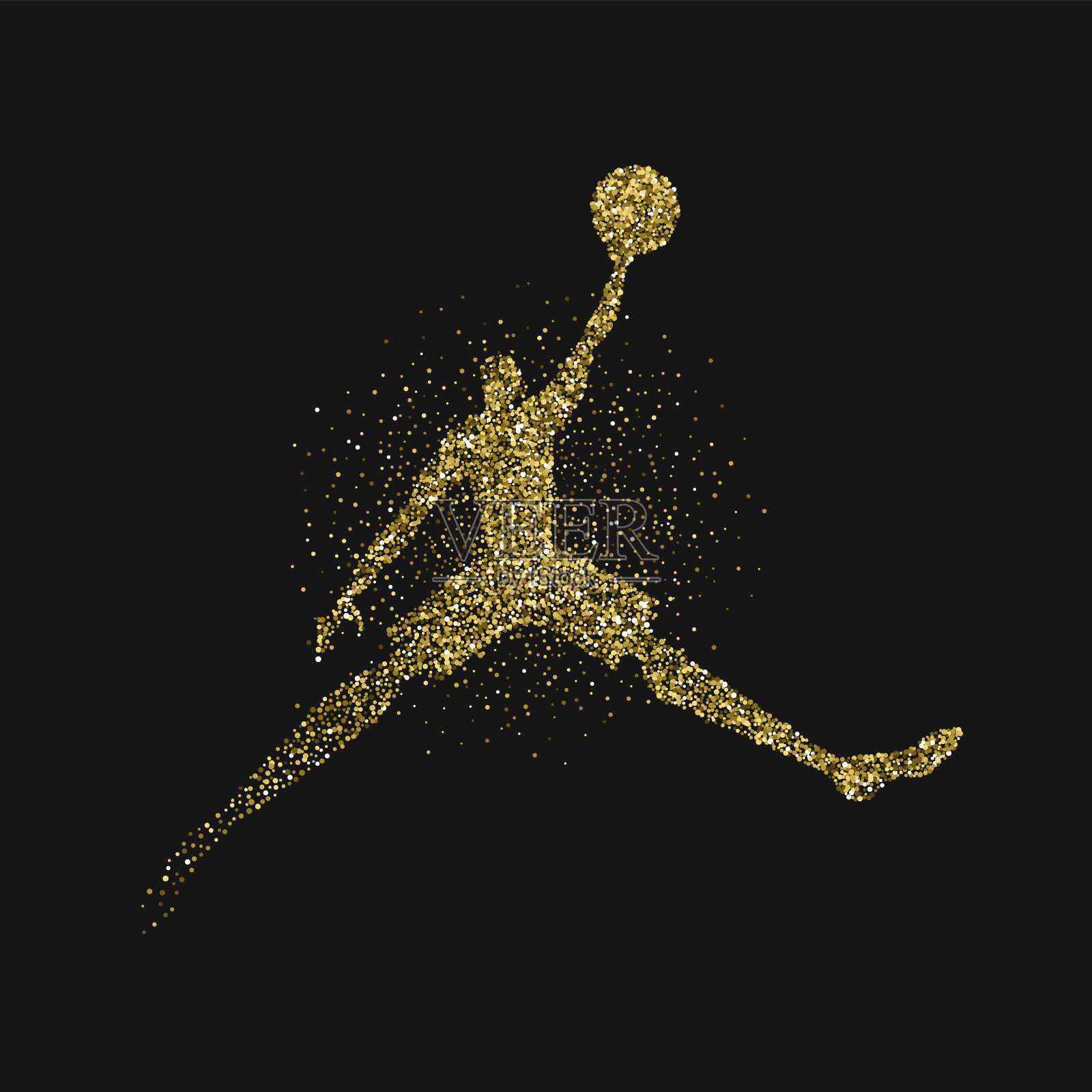 篮球运动员跳黄金闪光剪影插画图片素材