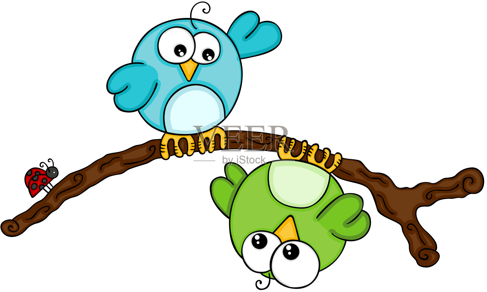 小鸟和瓢虫在树枝上设计元素图片