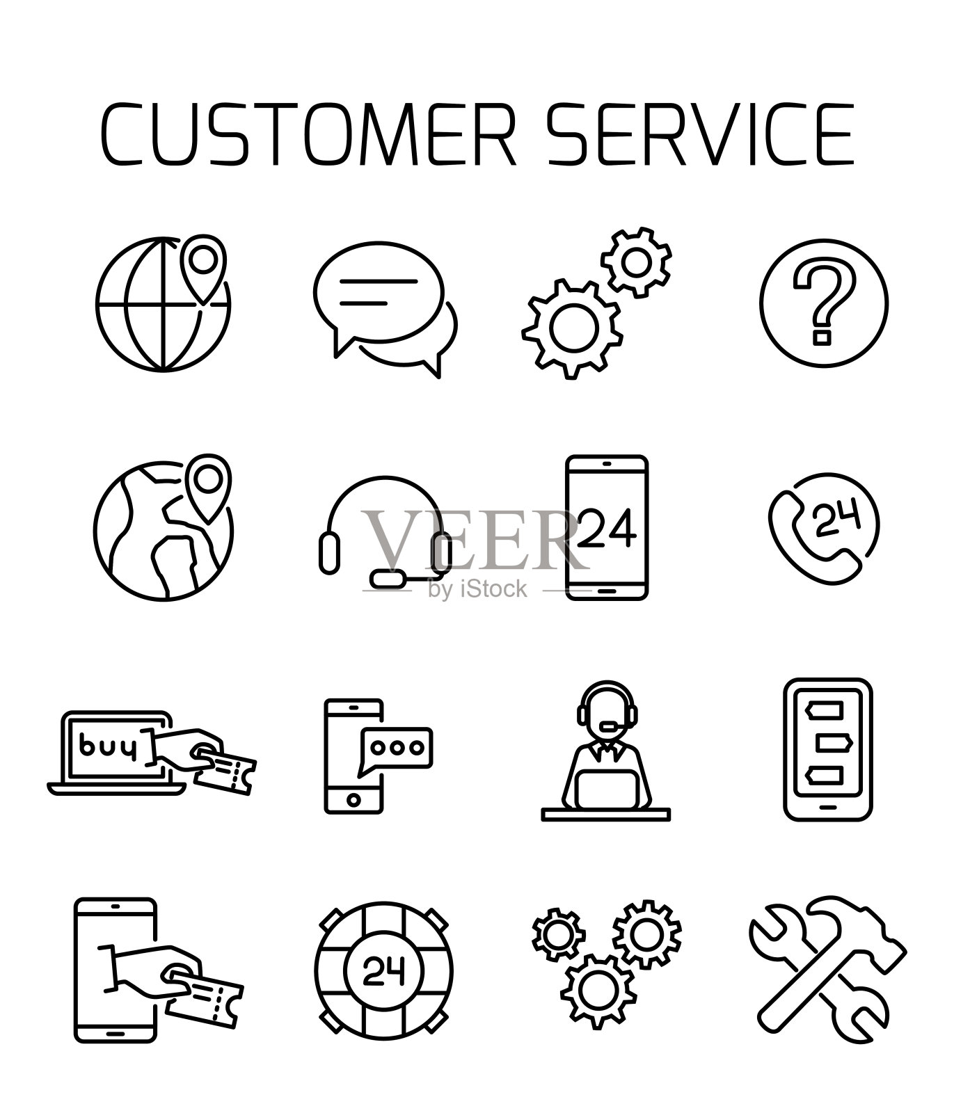 客户服务相关矢量图标集。图标素材
