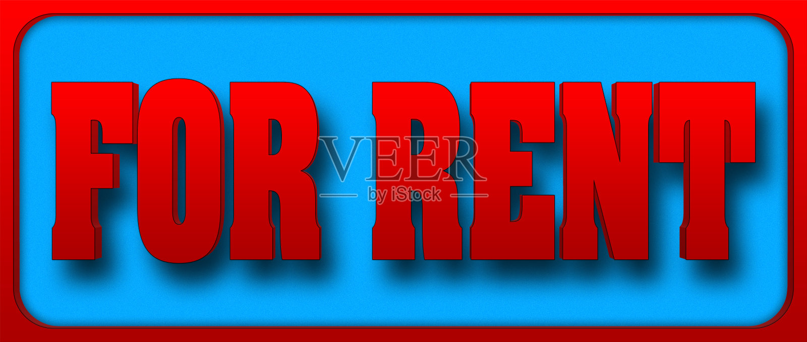 股票插图-大红色文字:用于出租，3D插图，明亮的蓝色背景。照片摄影图片