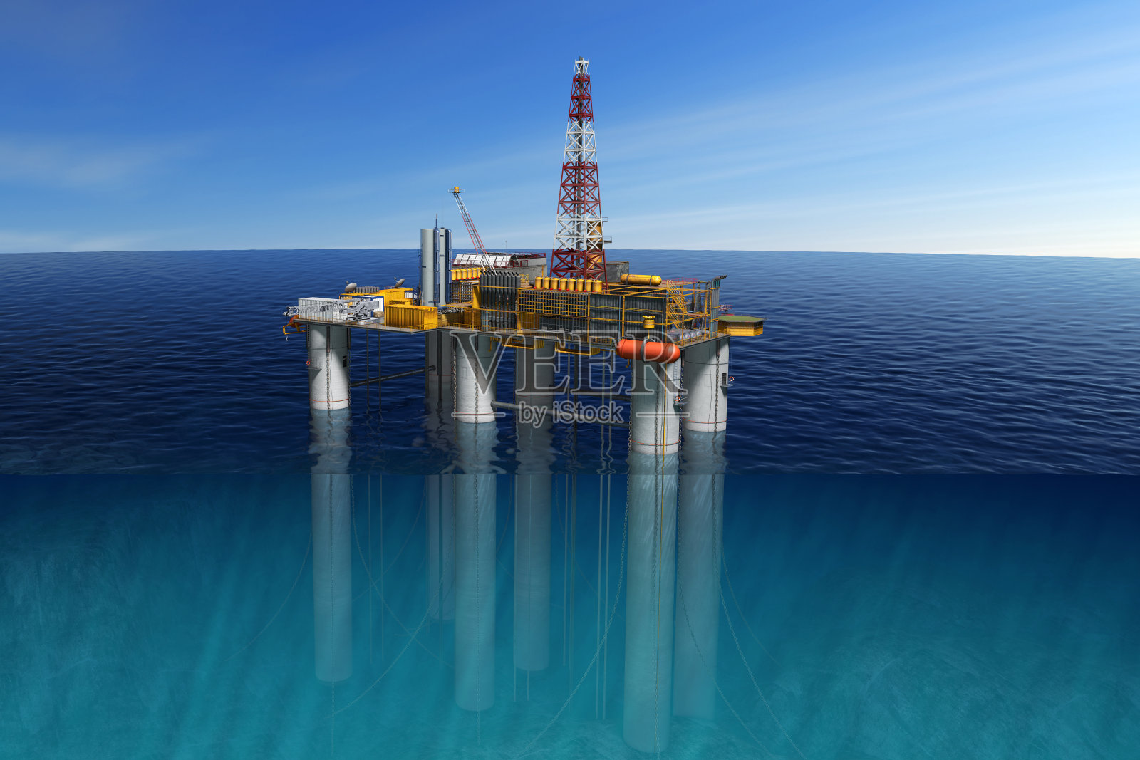 在海洋上开采石油平台，开采燃料资源。照片摄影图片