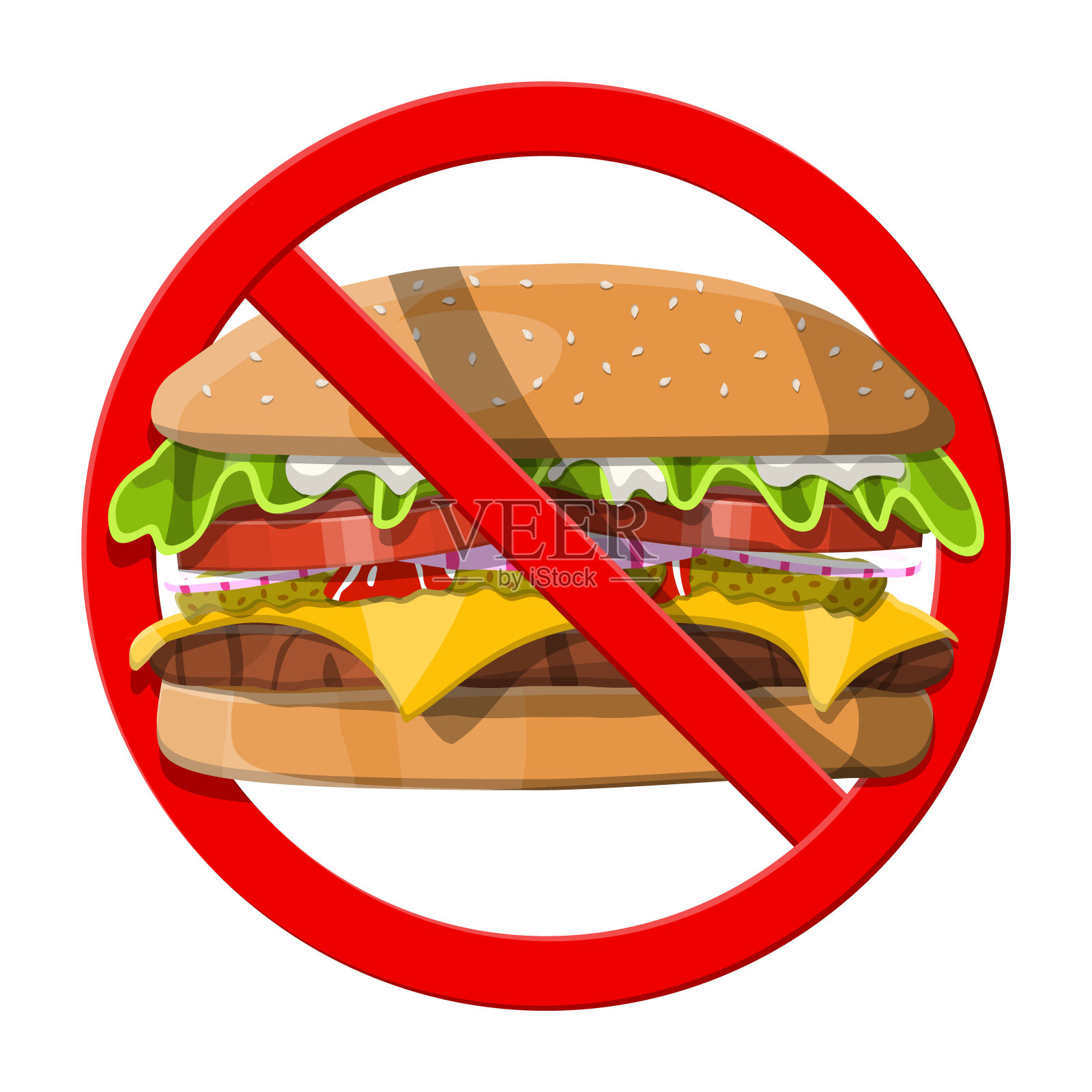 不允许吃快餐。禁止汉堡的象征。设计元素图片