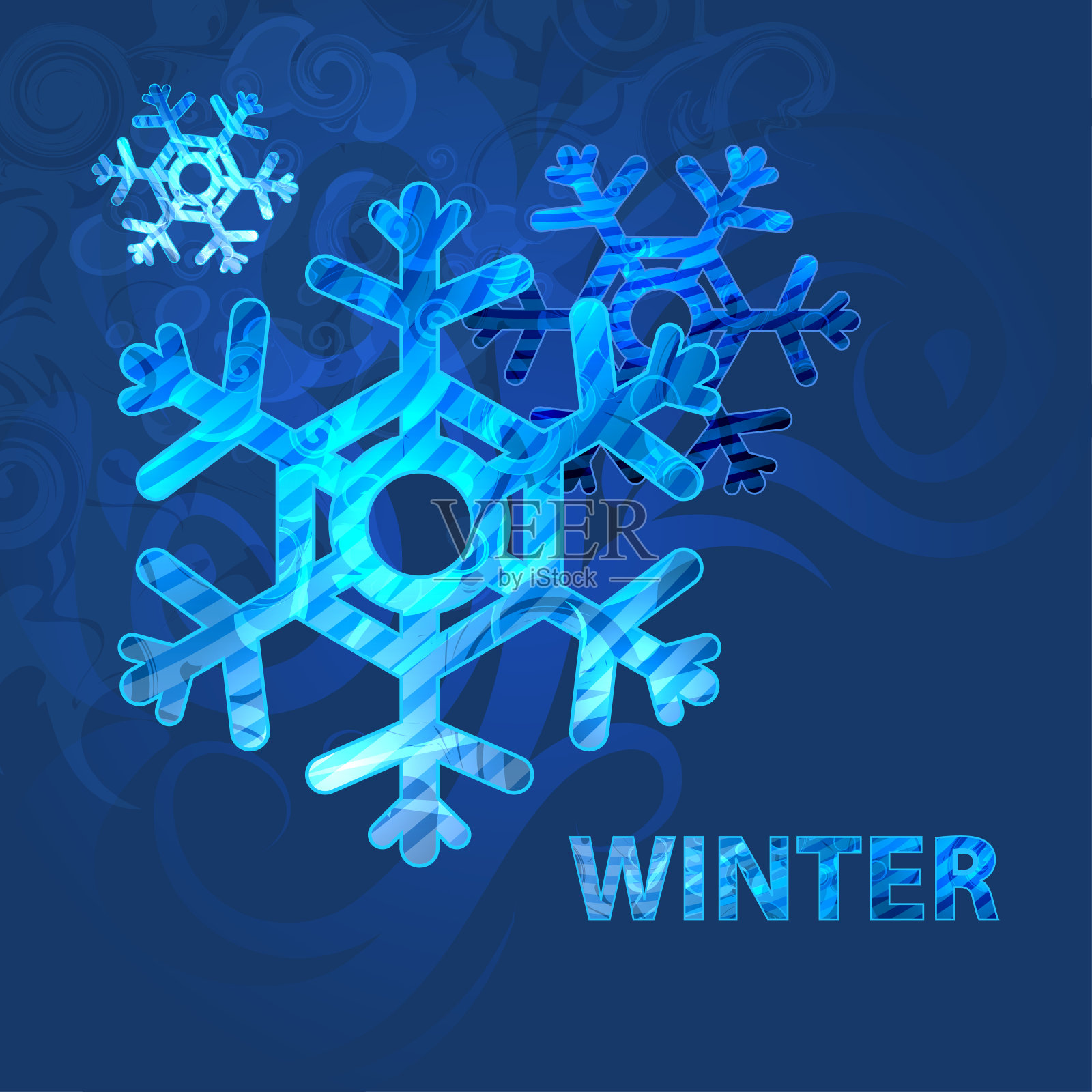 蓝色背景与雪花在寒冷的冬天。一张圣诞卡或假日卡片。向量插画图片素材