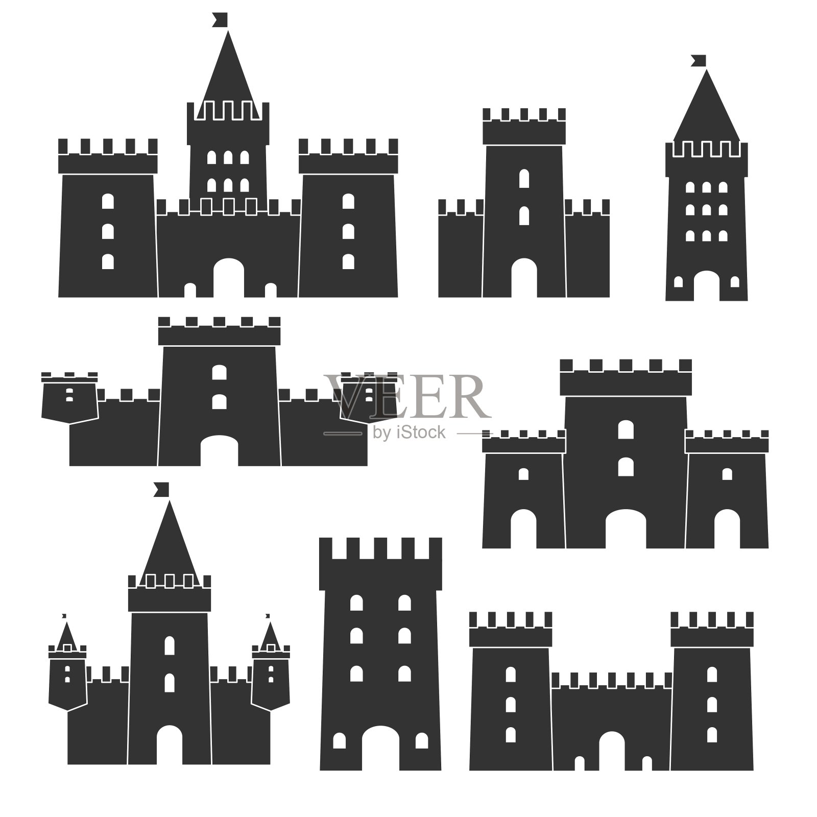 中世纪城堡图标向量集插画图片素材