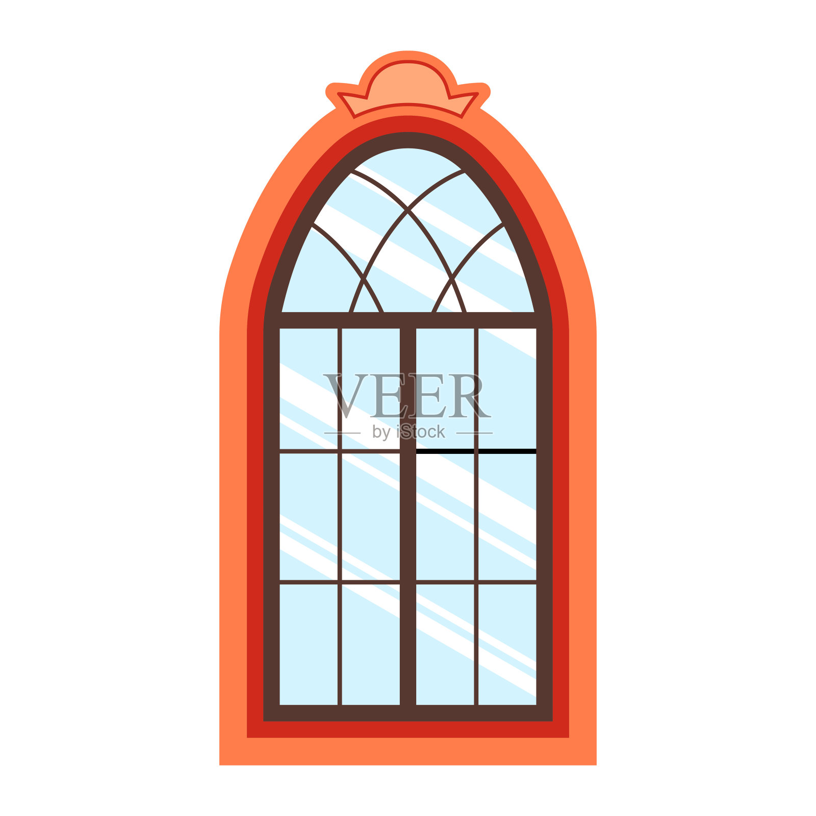 详细的木制窗框视图隔离在房子的墙壁上。建筑设计户外或外景，建筑和家居主题。矢量插图。设计元素图片