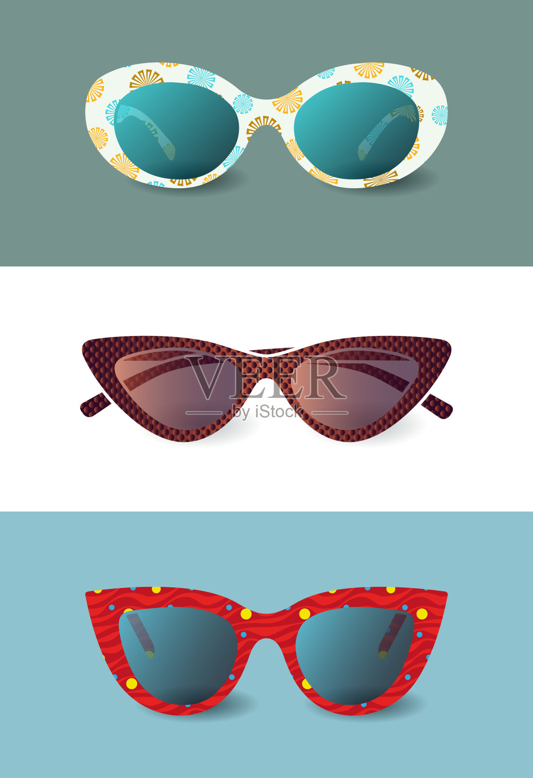 三个彩色的太阳镜插画图片素材