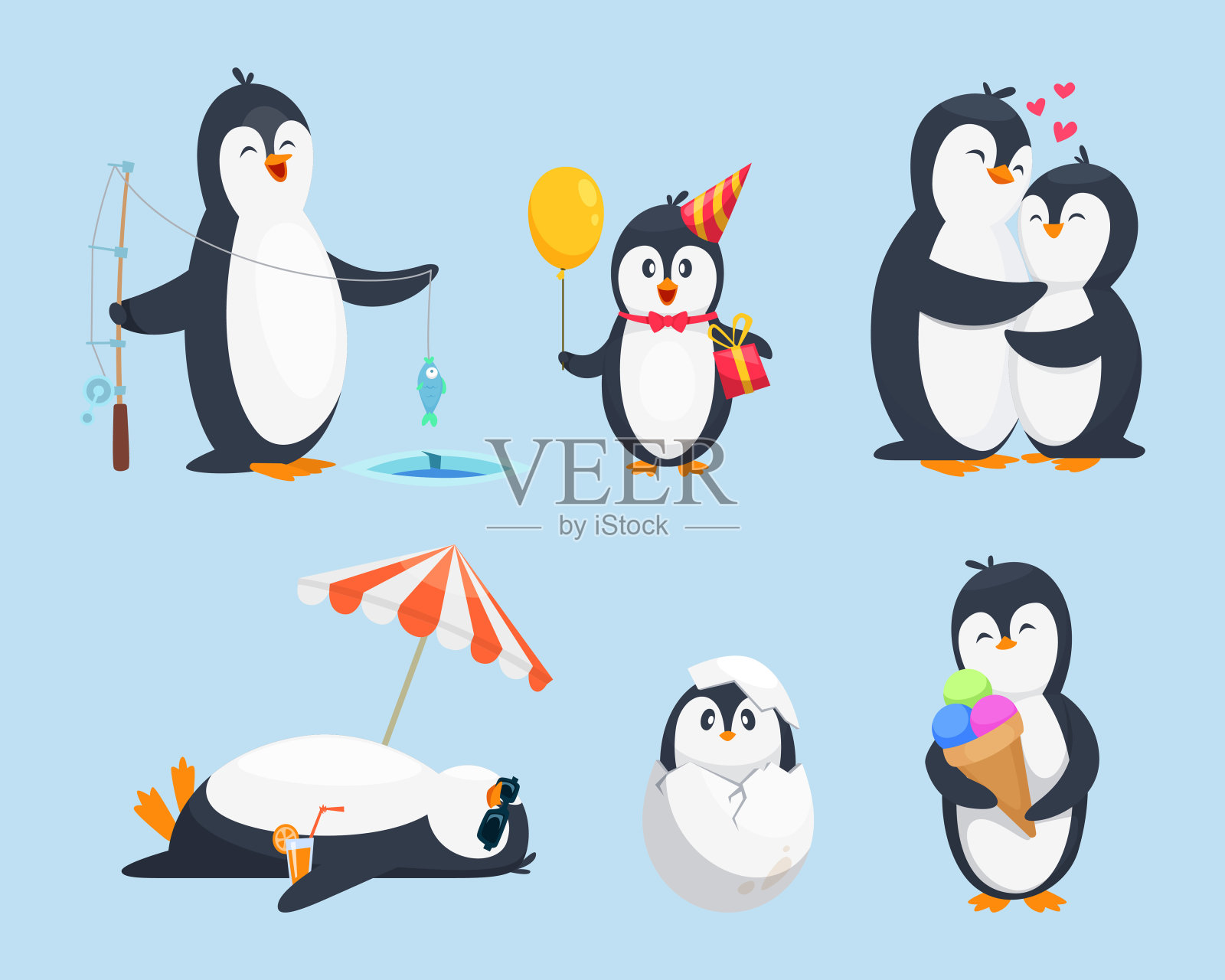 小企鹅在不同姿势的插图。向量的卡通图片插画图片素材