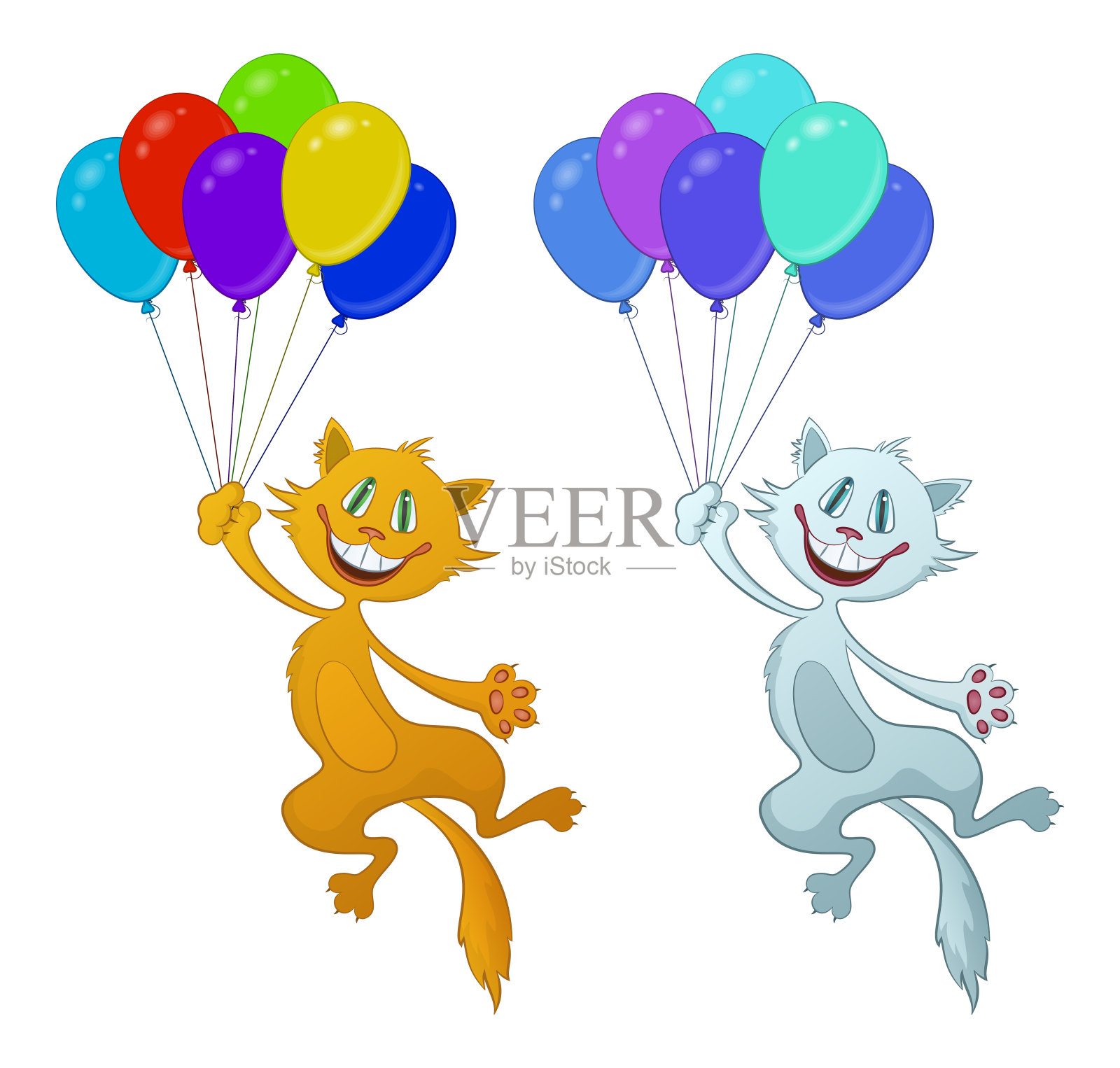 气球搞笑猫，Set插画图片素材