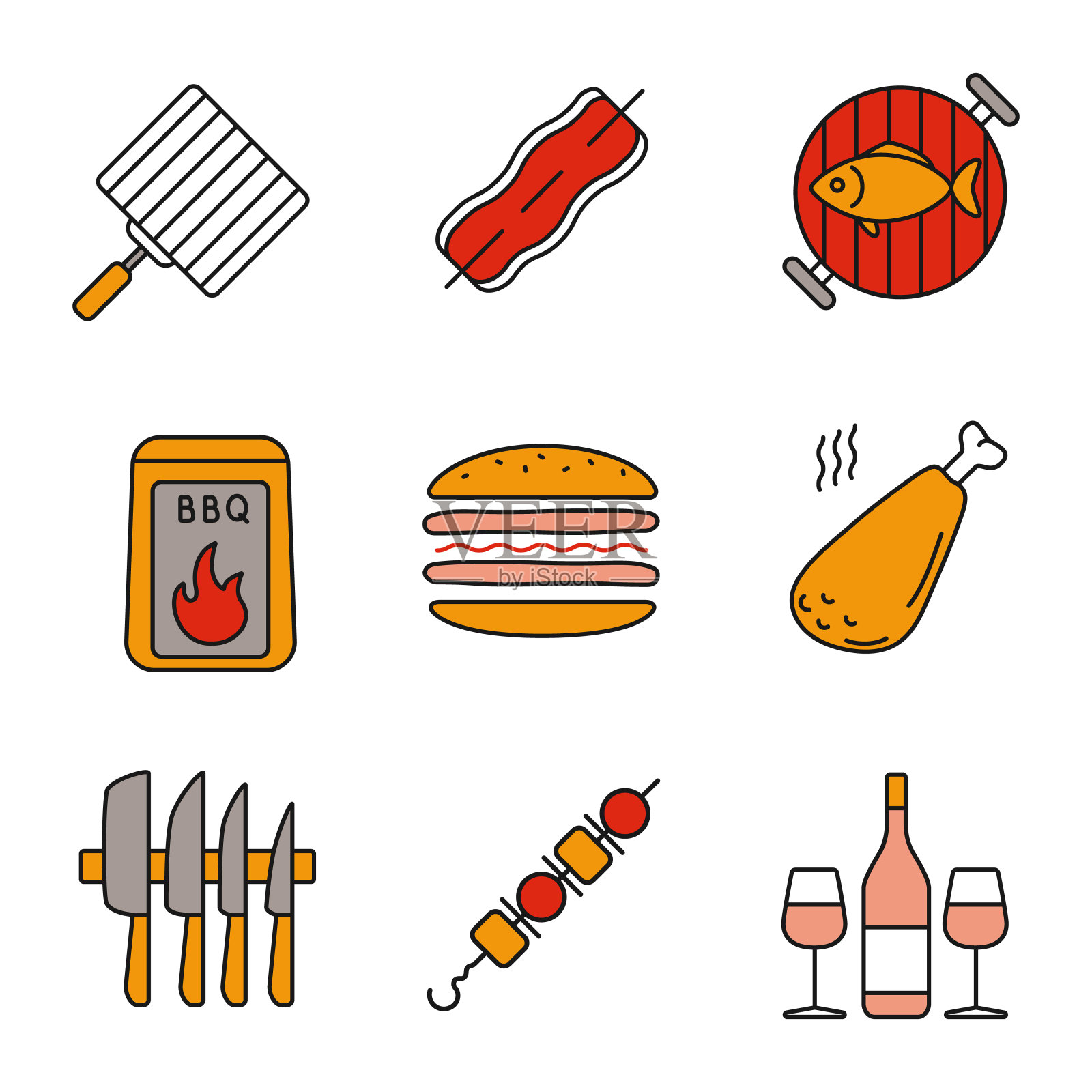 烧烤材料图标 BBQ simple icons - 云瑞设计