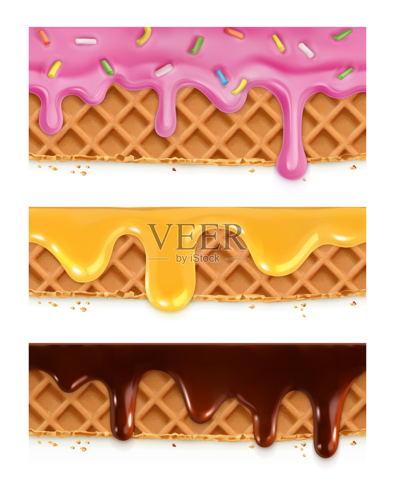 华夫巧克力，蜂蜜，釉，矢量无缝水平图案插画图片素材