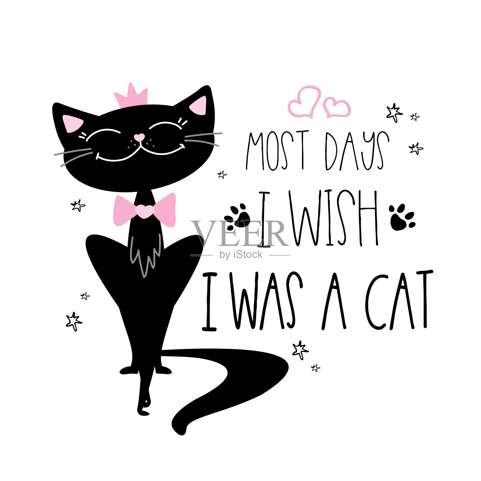 黑猫和字母-大多数时候我希望我是一只猫插画图片素材