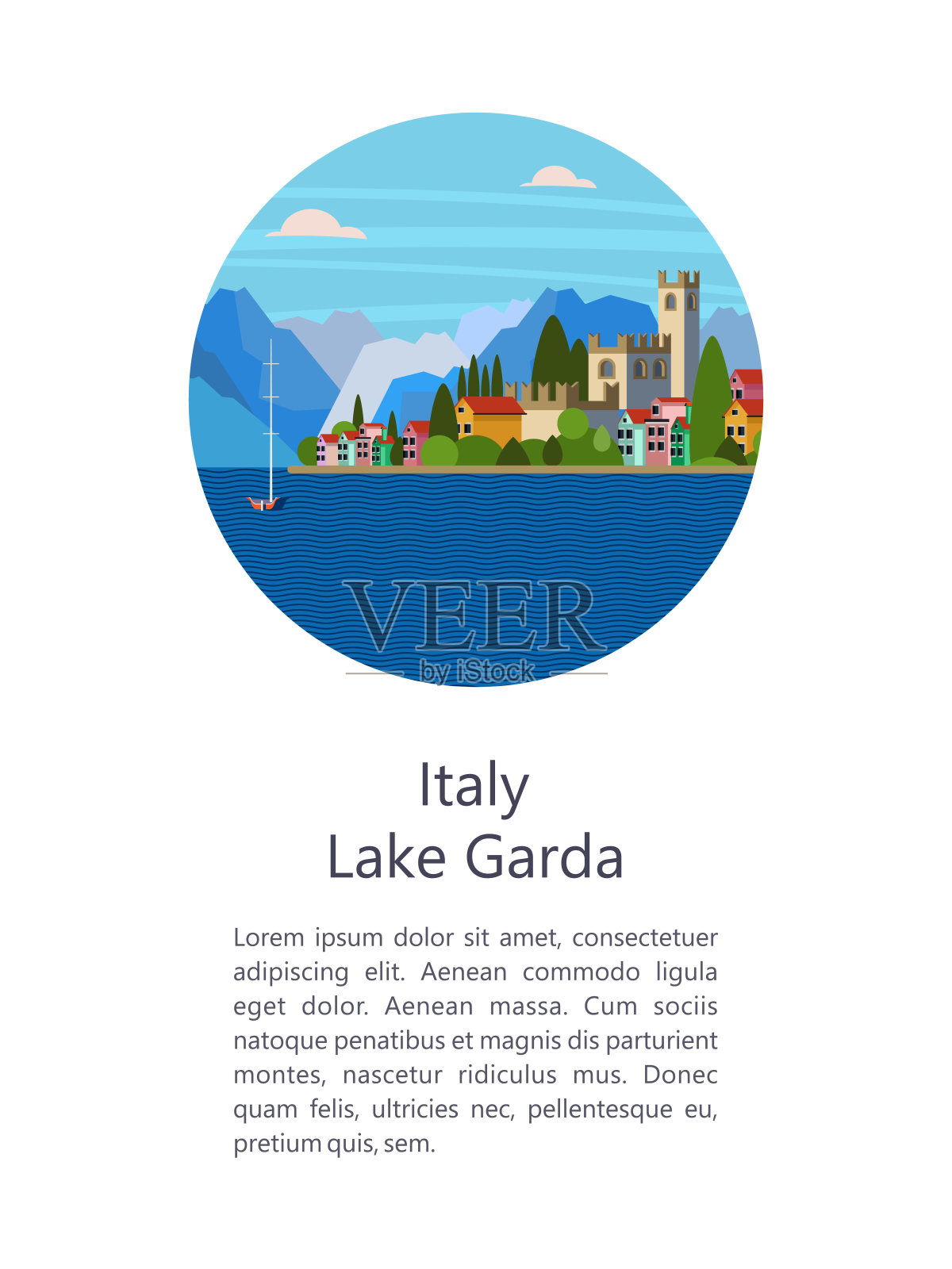 意大利。加尔达湖。城市萨罗城。矢量插图。插画图片素材