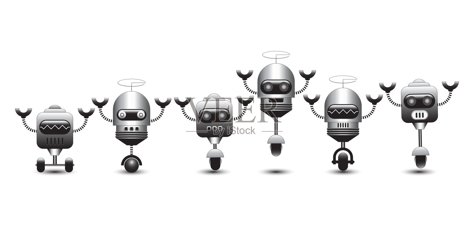 一组老式机器人角色插画图片素材
