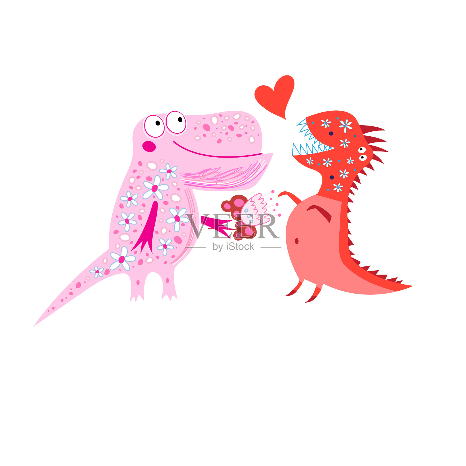 可爱的恐龙欢快明亮的卡片插画图片素材