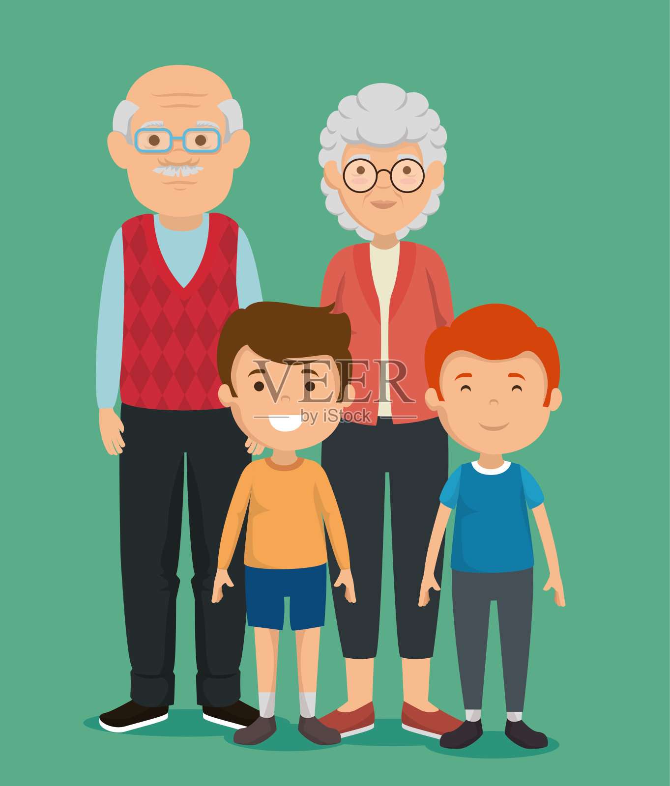 祖父母夫妇和孩子的虚拟角色插画图片素材