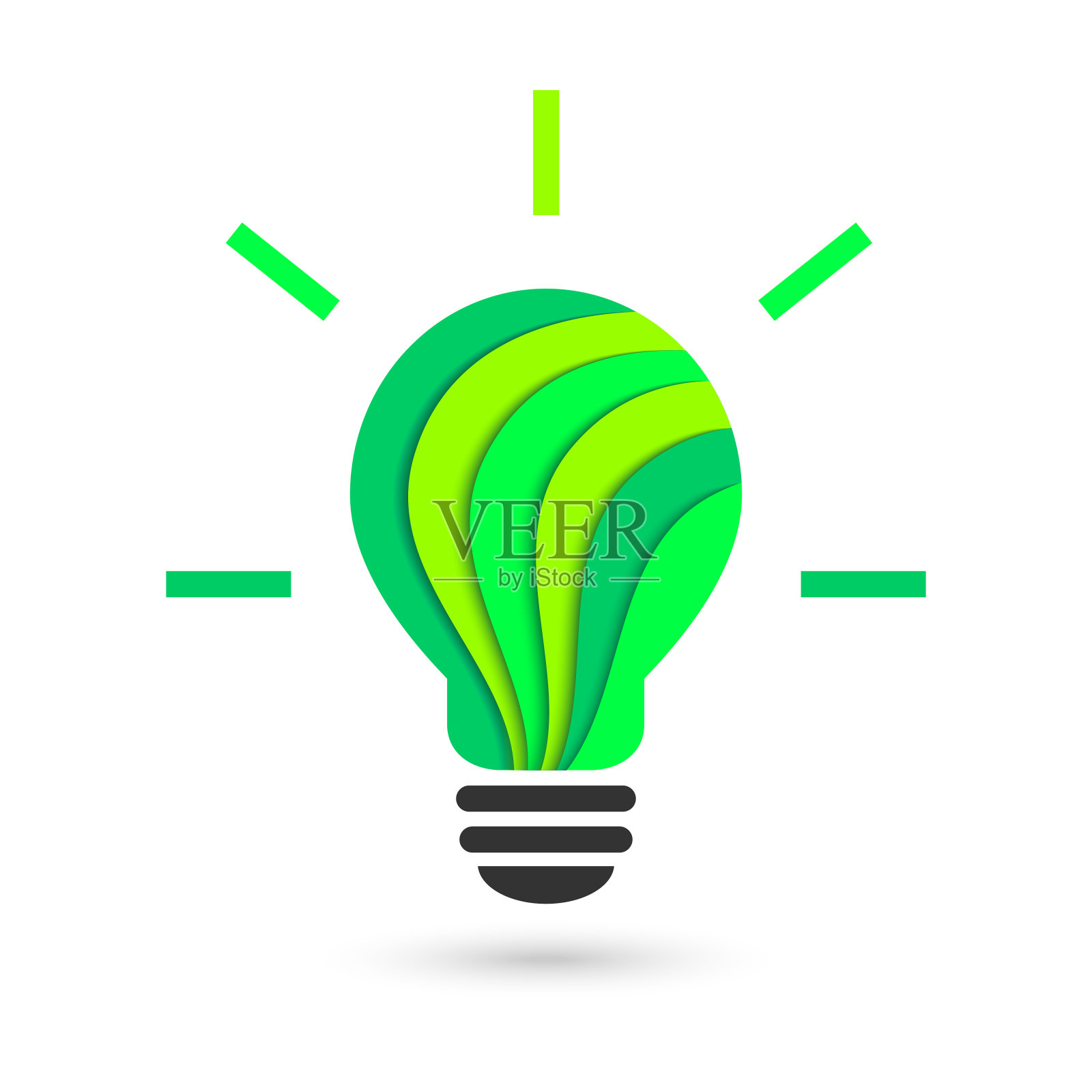 绿色能源概念与剪纸风格的灯泡插画图片素材