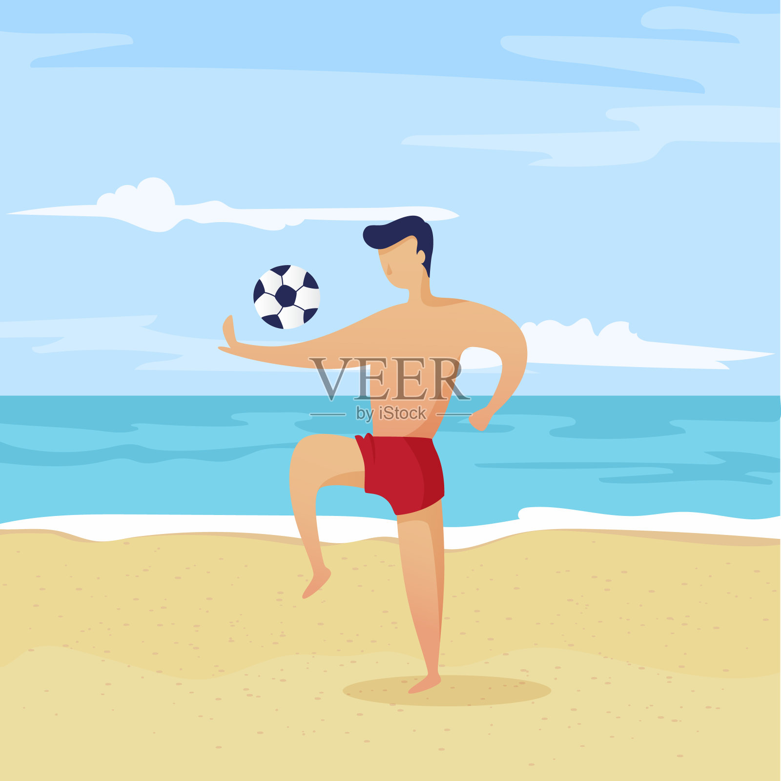 矢量字符集，沙滩足球运动员集合插画图片素材