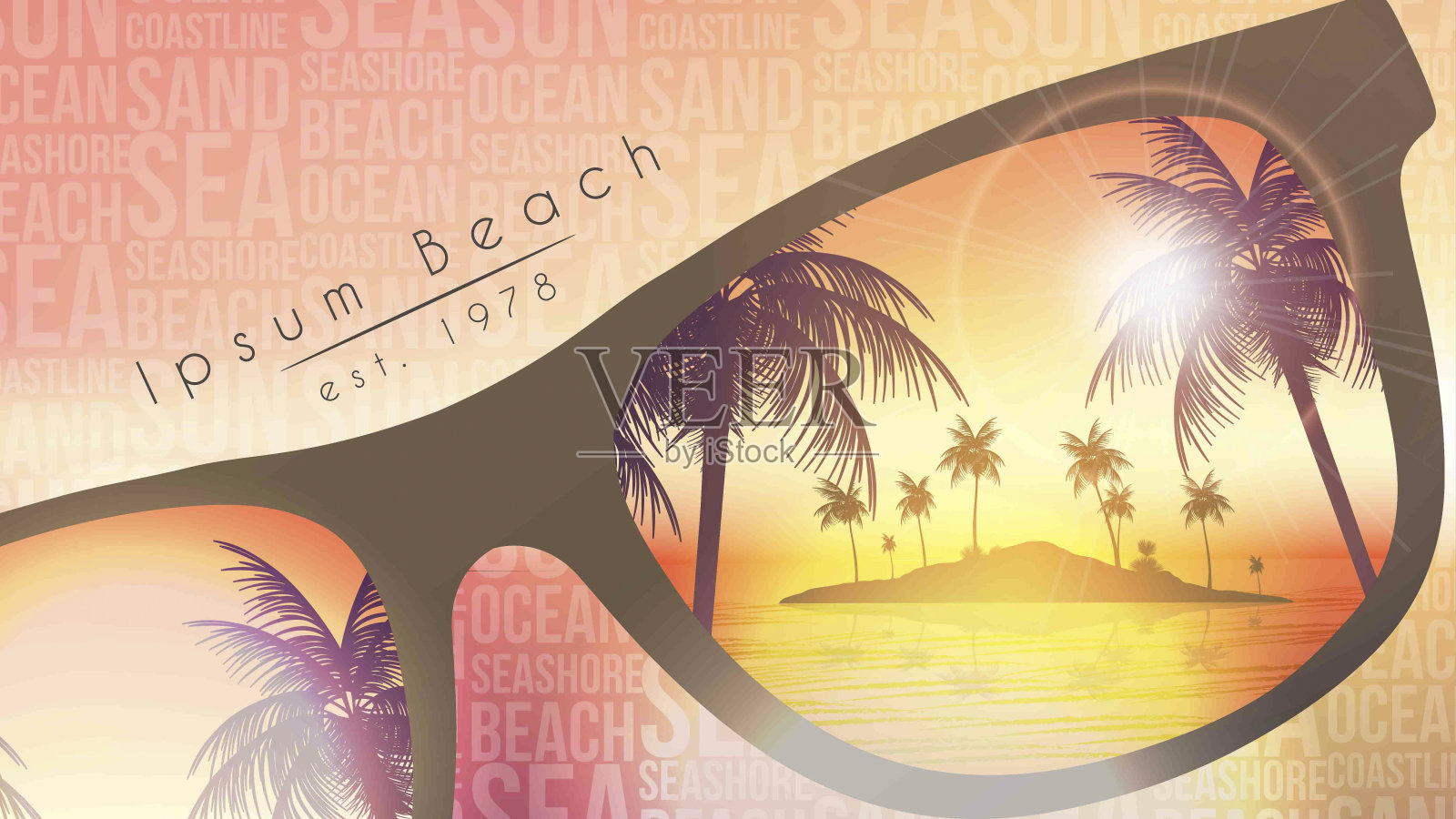 夏季海滩派对传单设计太阳镜模糊的背景-矢量插图插画图片素材