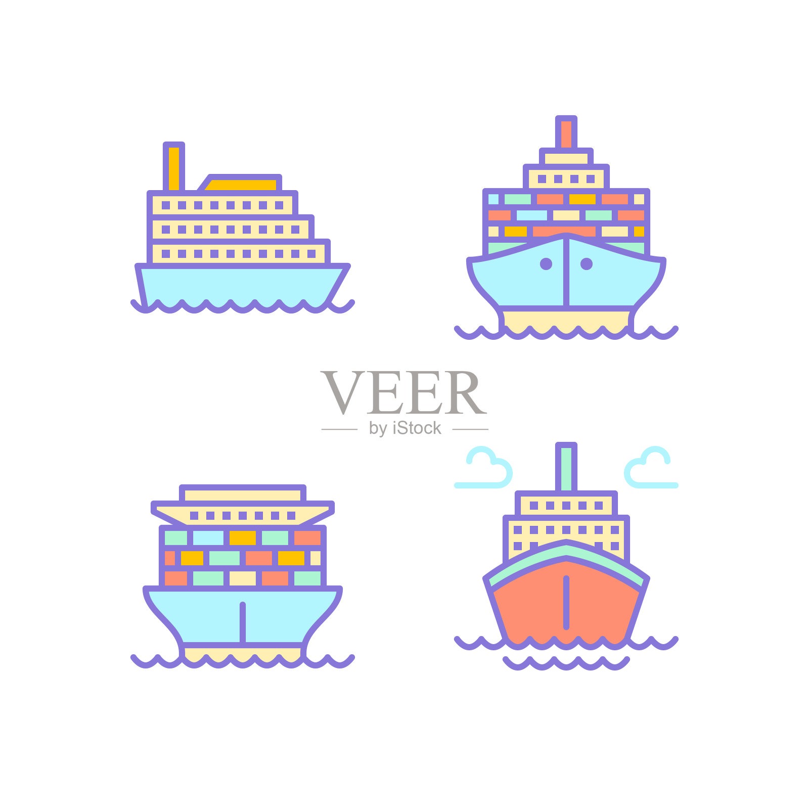 船舶平线图标。油轮、海运、海运载体插图。海上巡航的微弱标志设计元素图片