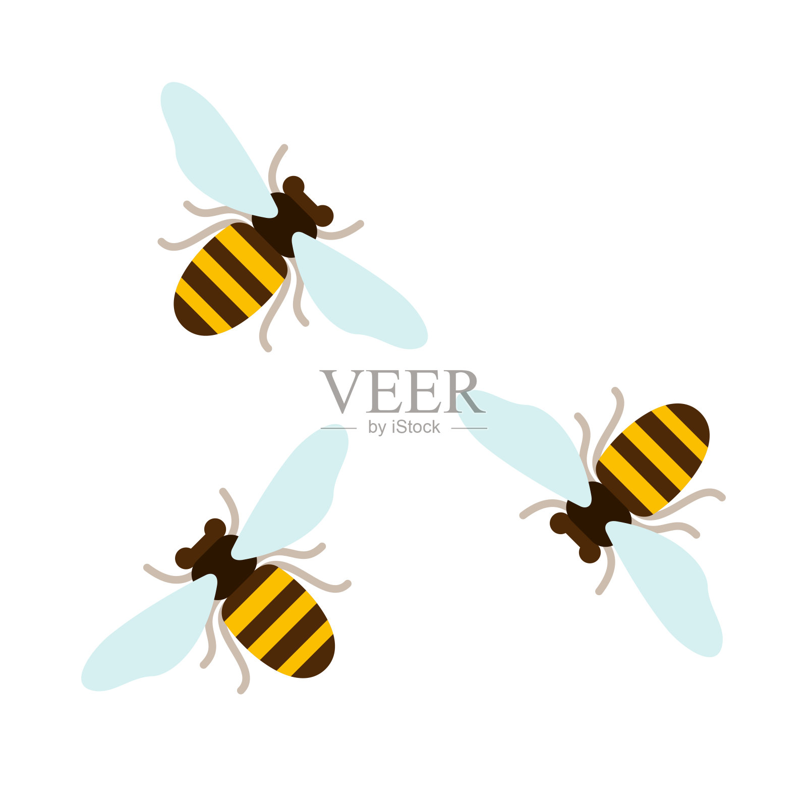 三只飞行的蜜蜂俯瞰平面孤立设计元素图片
