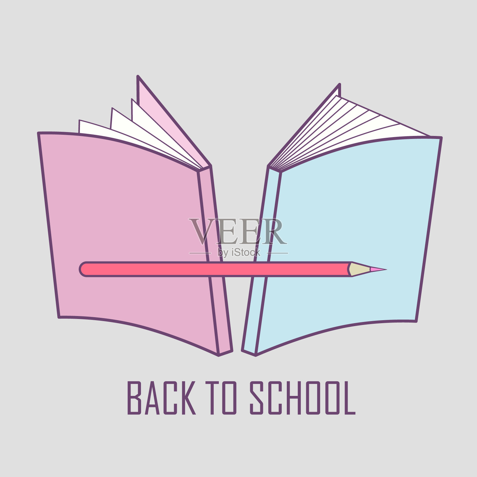 温柔的标志插图代表回到学校。矢量图像学校的东西:书和铅笔插画图片素材