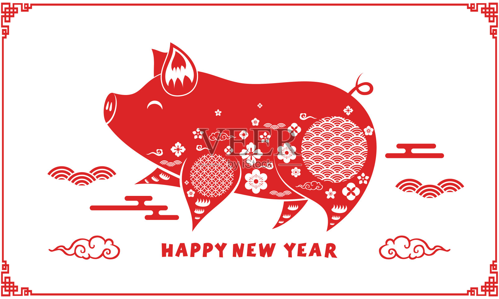 祝猪年快乐，中国传统节日春节快乐，设计模板素材