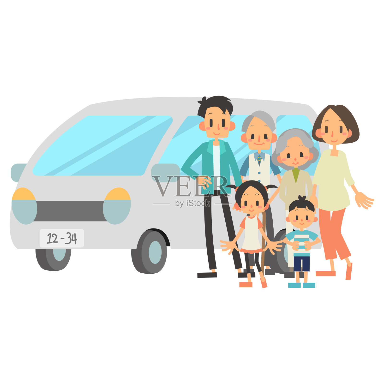 三代家庭和汽车插图插画图片素材