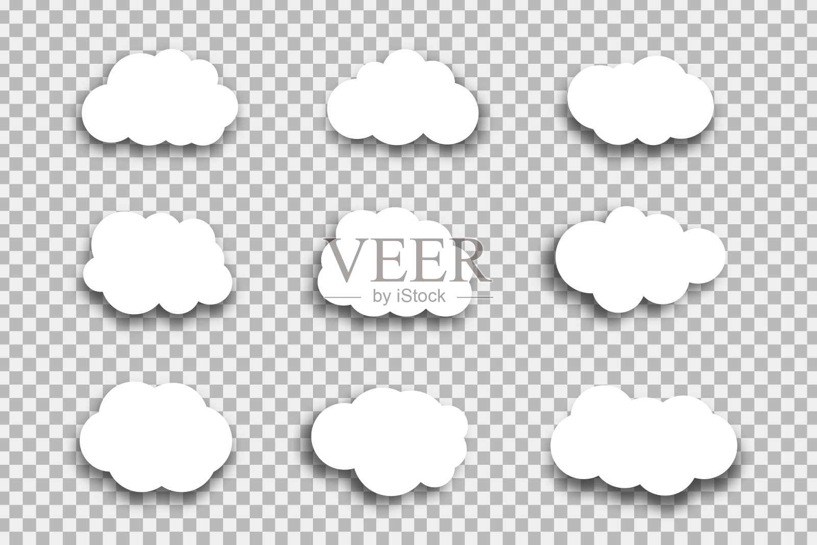 向量集的现实孤立的纸云装饰和覆盖在透明的背景。插画图片素材