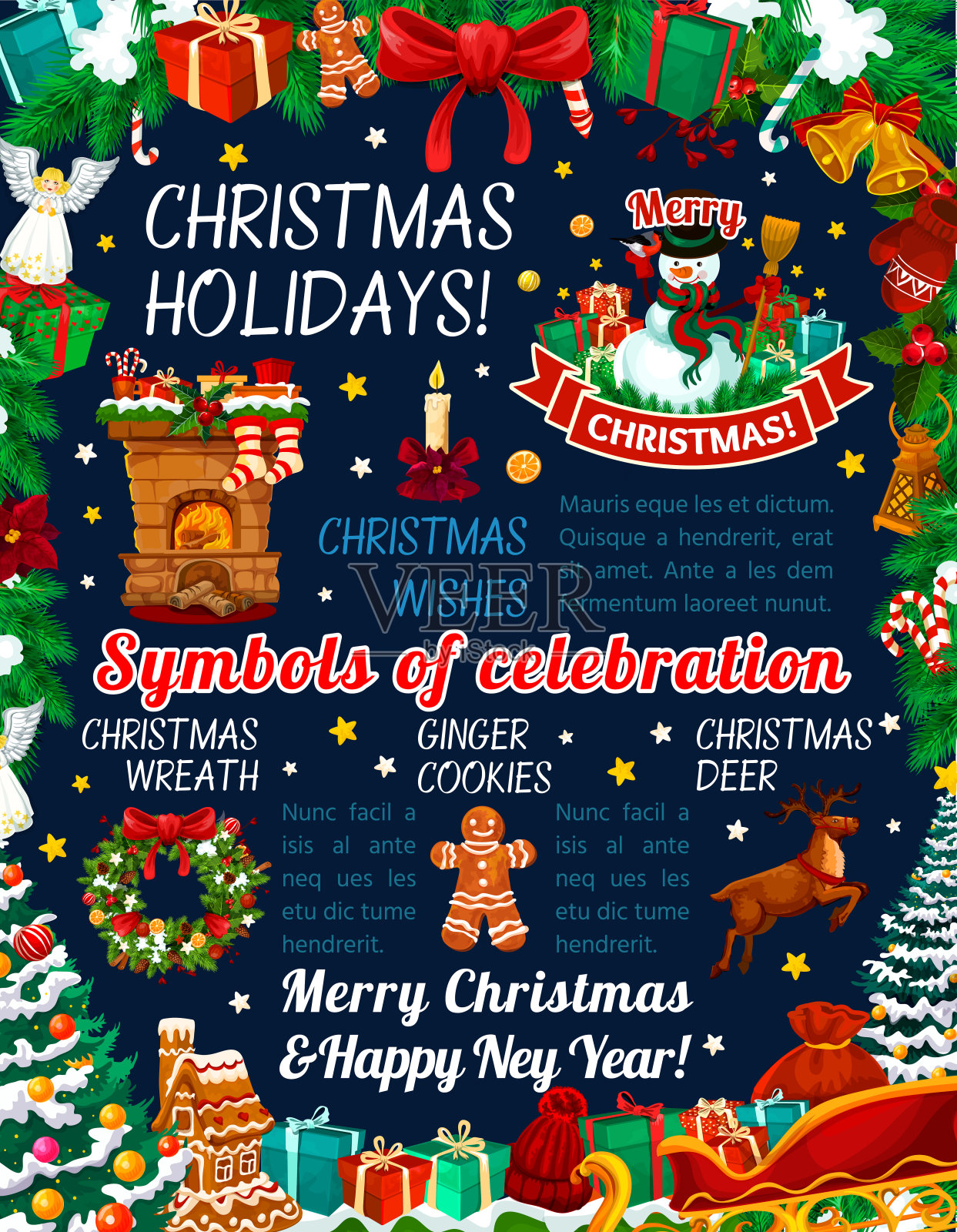 圣诞假期庆祝矢量海报插画图片素材