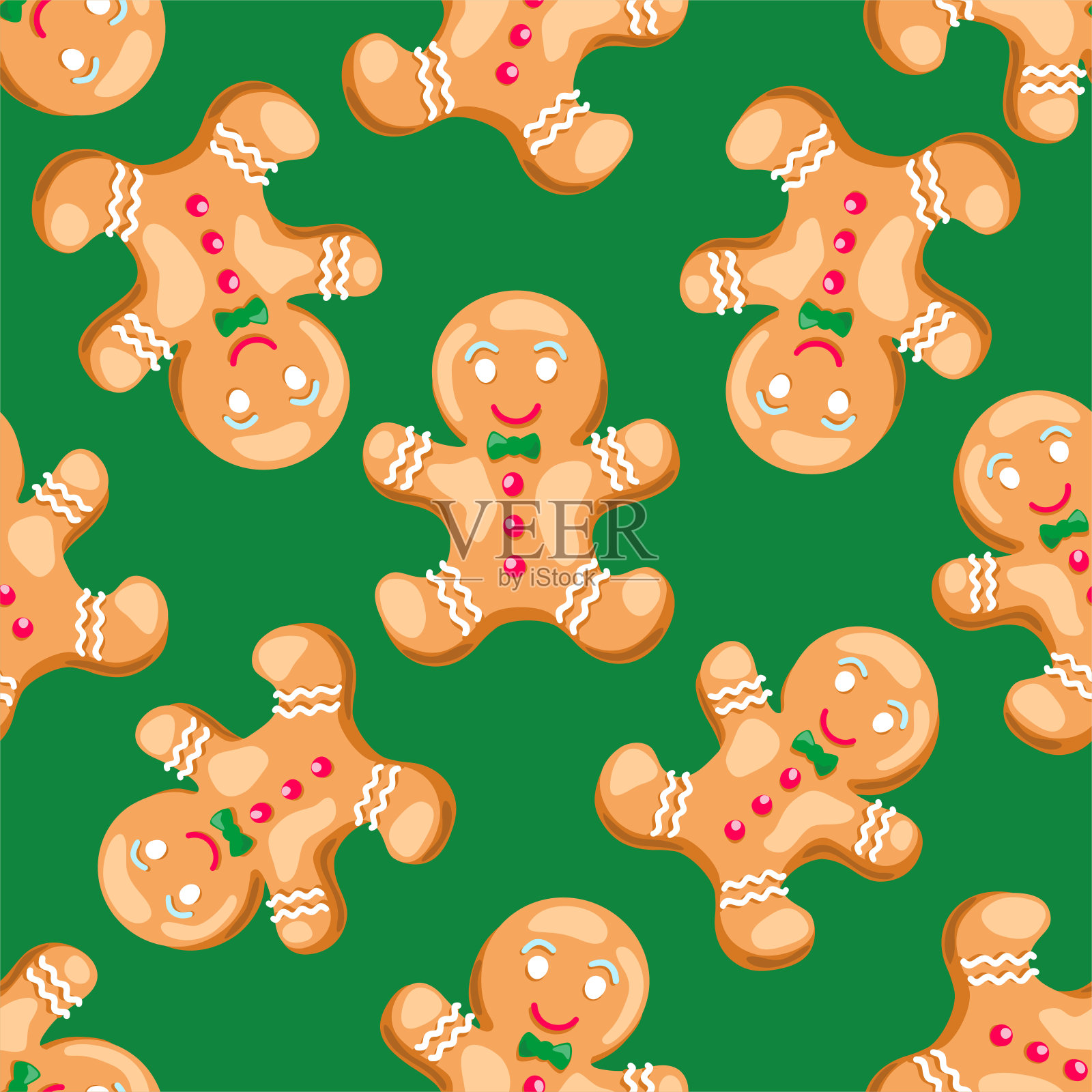 姜饼人。无缝的圣诞图案。矢量图插画图片素材
