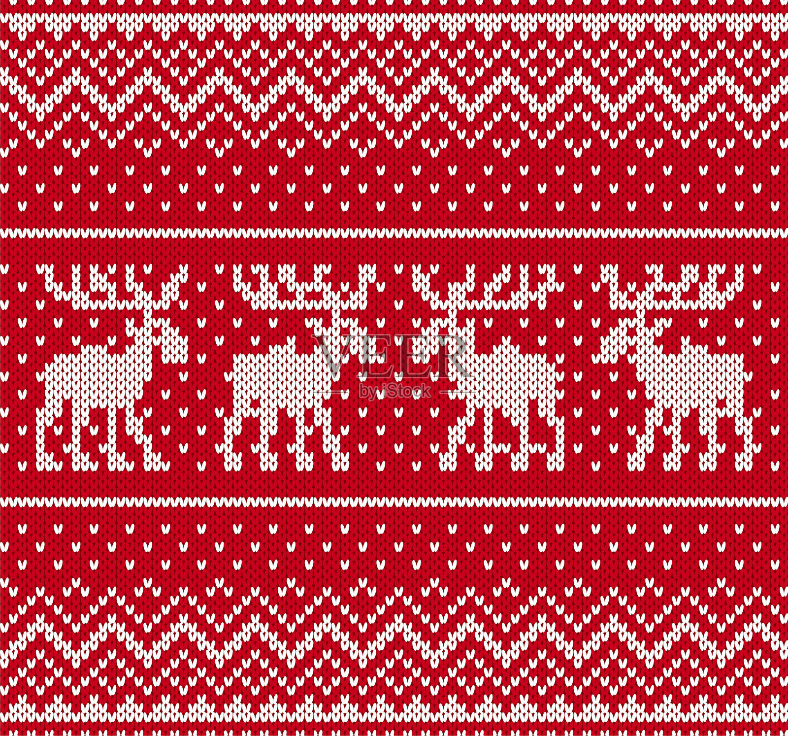 圣诞编织几何装饰与驼鹿。针织纹理背景。用麋鹿织毛衣的图案。插画图片素材