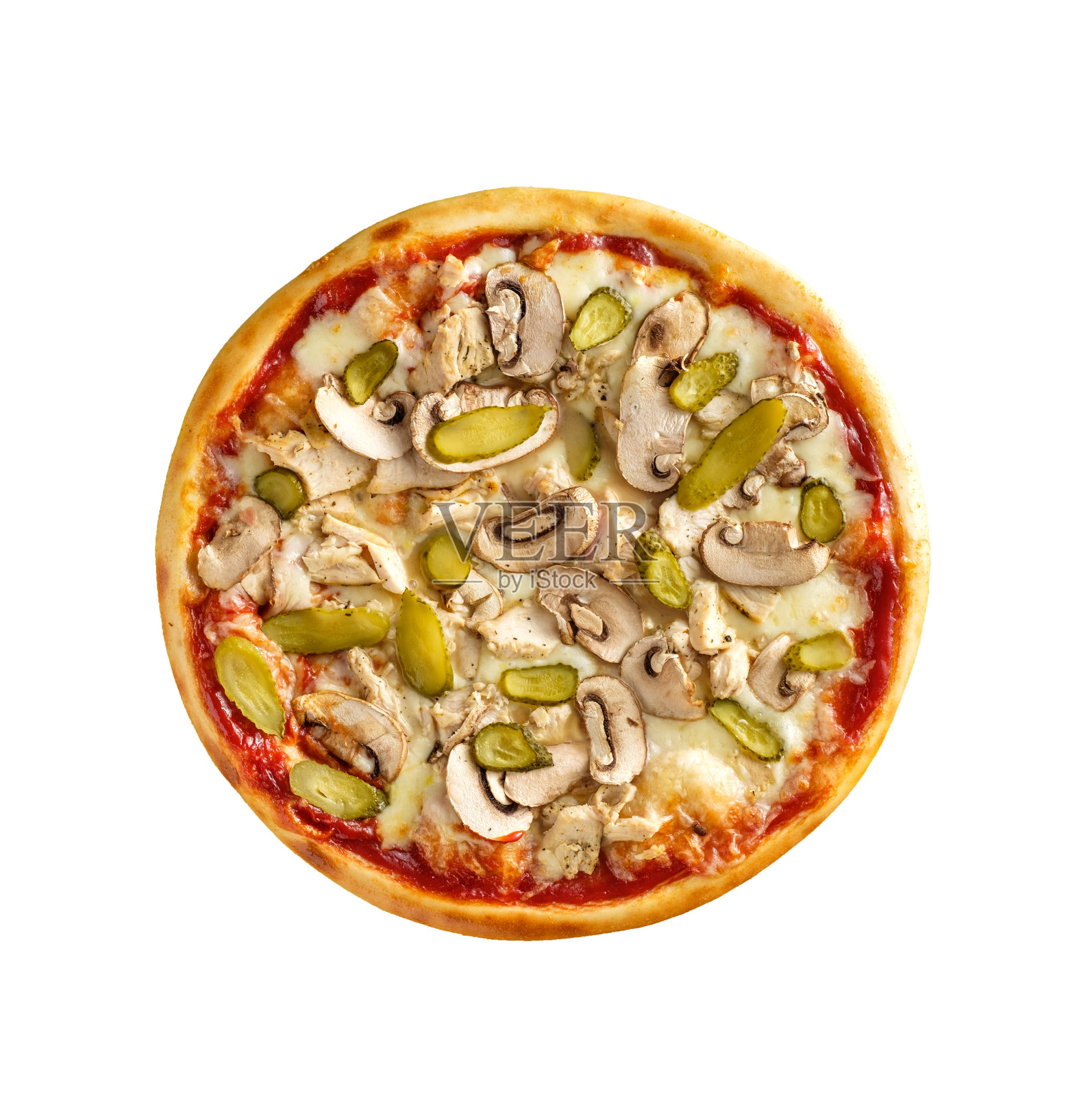 美味的，自制的，美味的披萨孤立在白色背景，俯视图照片摄影图片