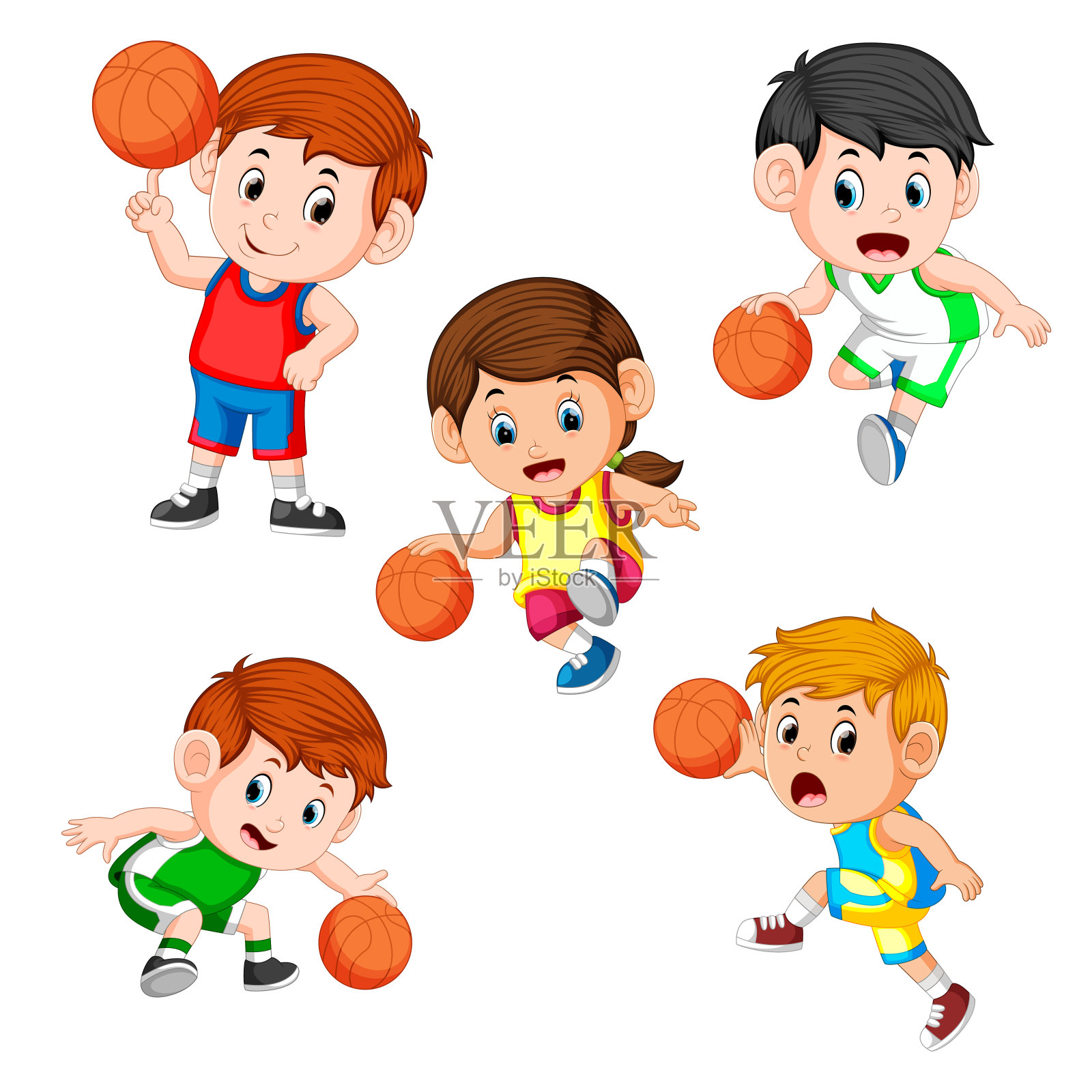 收集了篮球专业儿童球员的不同姿势设计元素图片