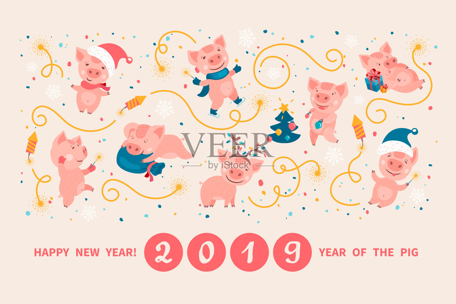 2019年是猪年插画图片素材