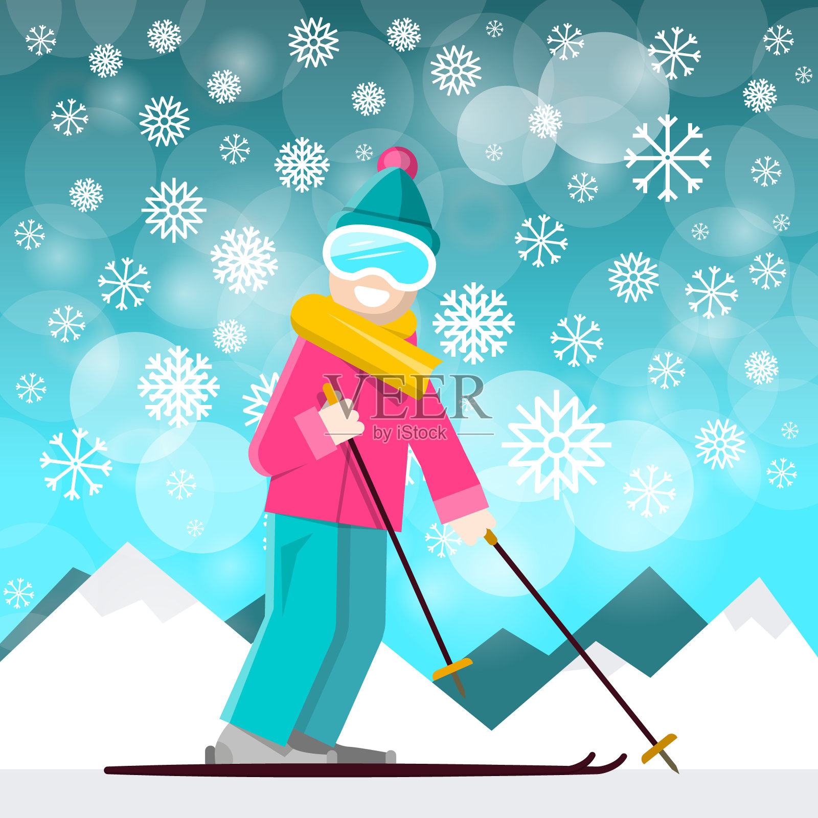 《Backraund上的山脉滑雪者》插画图片素材
