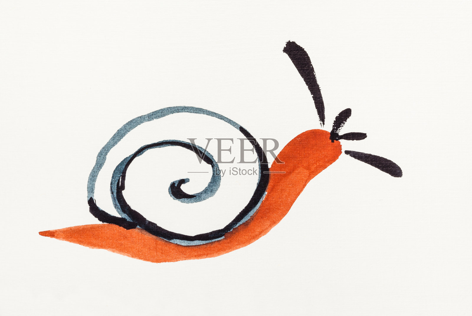 用红色和黑色水彩画的蜗牛插画图片素材