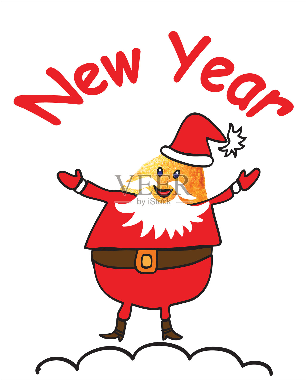 新年贺卡和圣诞老人衣服上的筹码插画图片素材