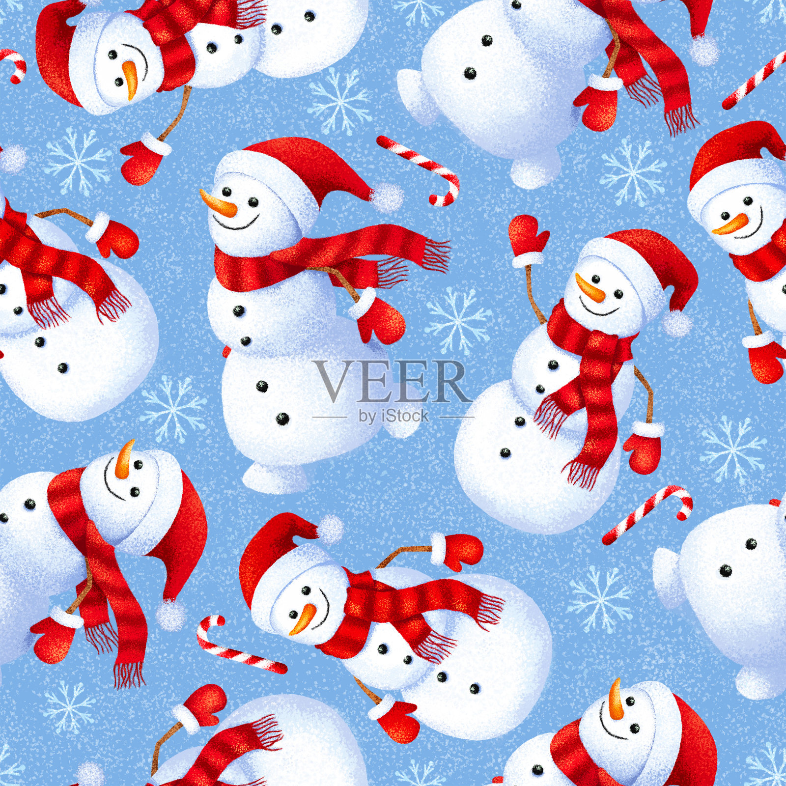 无缝冬季图案与可爱和有趣的雪人。背景为礼品纸和织物打印。设计元素图片