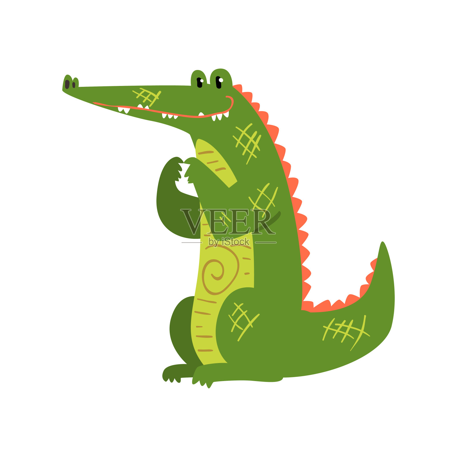 友好的鳄鱼吞食太阳，有趣的捕食者卡通人物矢量插图在白色的背景插画图片素材
