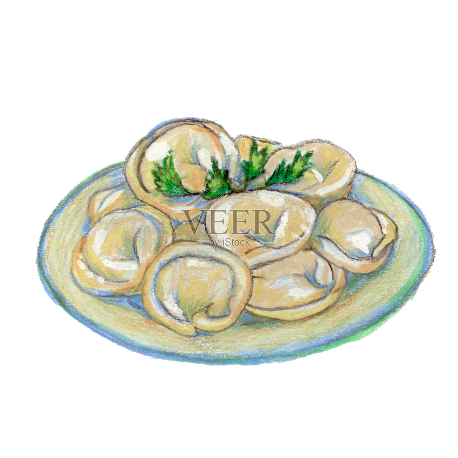 手绘饺子食品速写盘插画图片素材