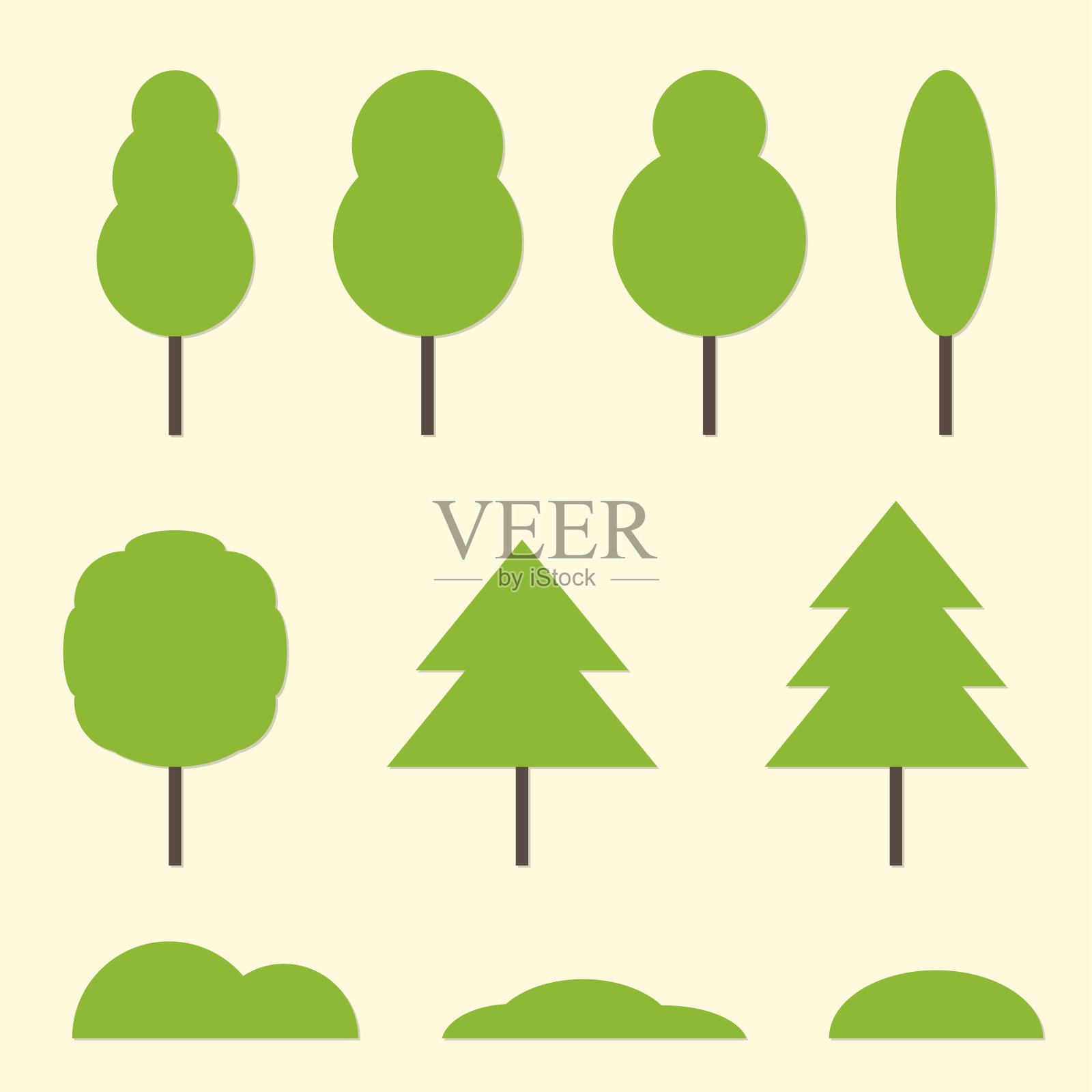 树的图标集。以自然为设计元素的平面风格。矢量插图。插画图片素材