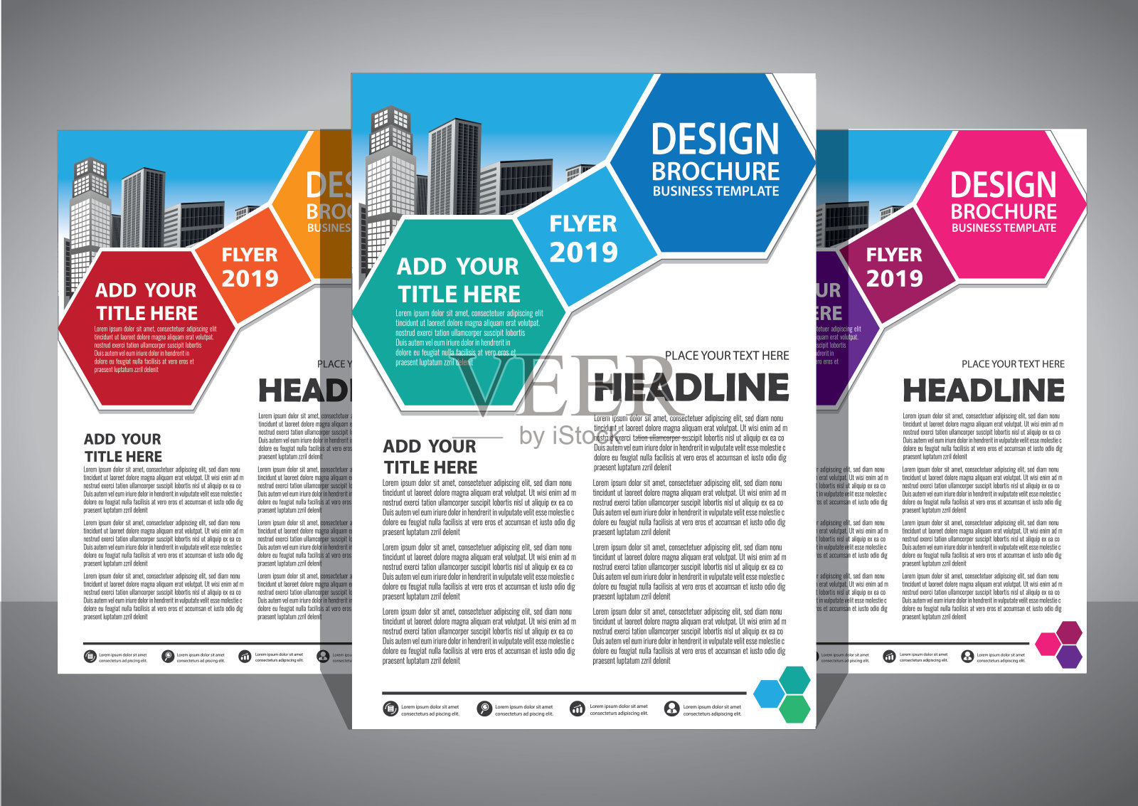 宣传册模板布局，封面设计年度报告，杂志，传单或小册子在A4与蓝色几何形状的多边形背景插画图片素材