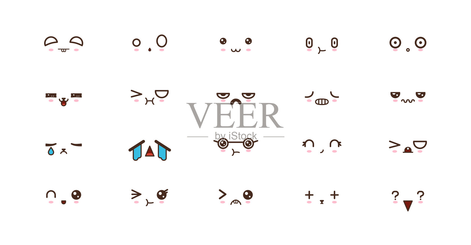 可爱的微笑表情。日本emoji设计元素图片