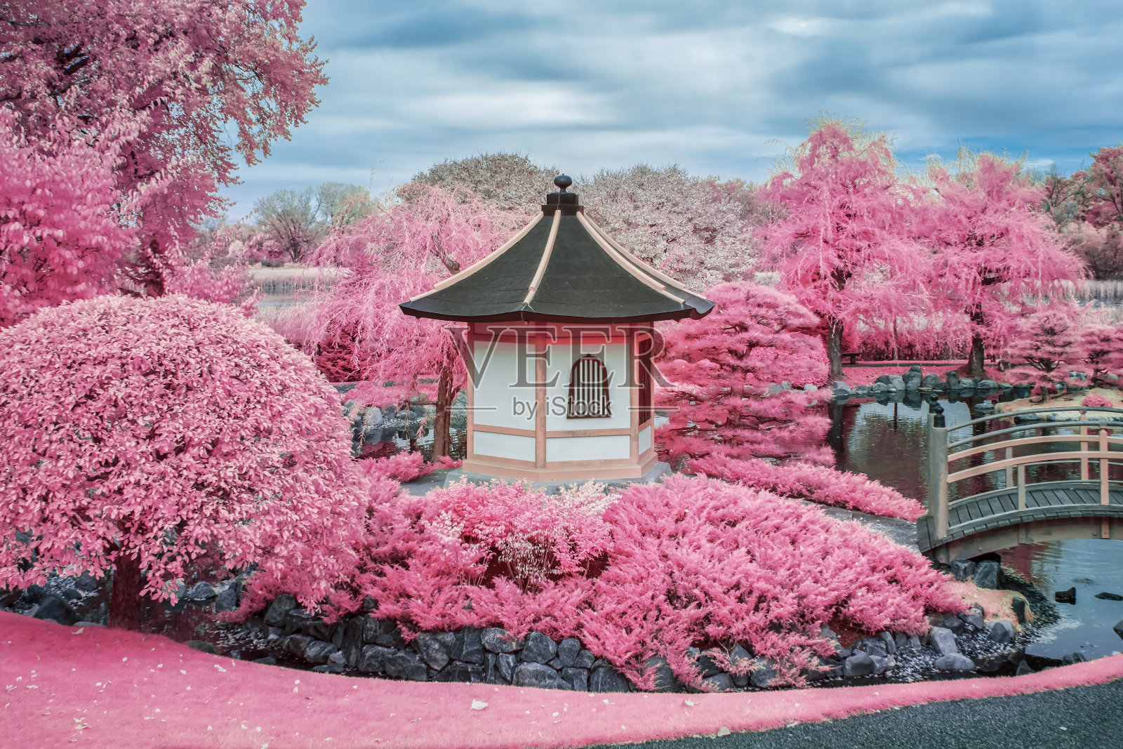 红外线宝塔和日本花园照片摄影图片
