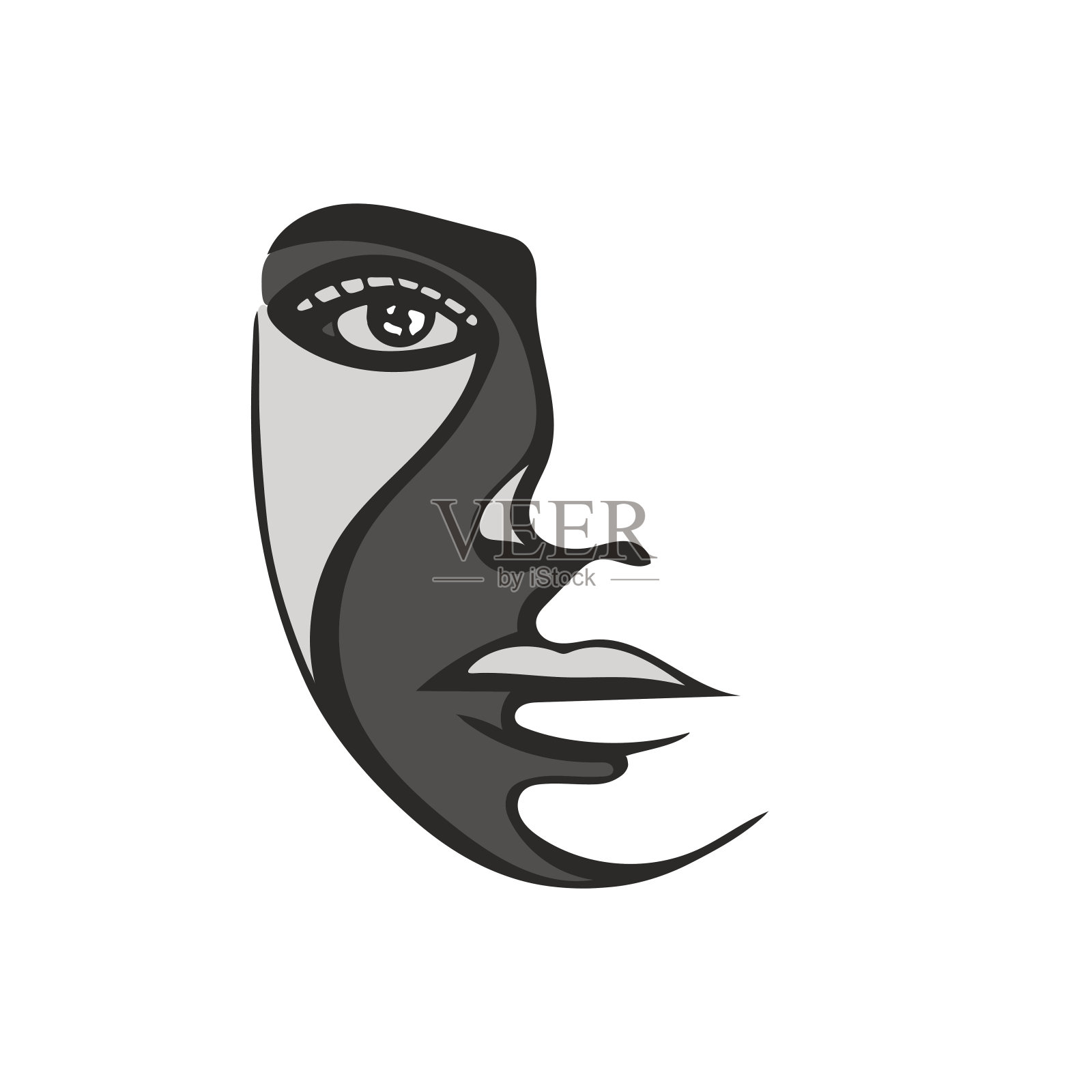 黑白简单画写实的女人肖像在白色的背景上。矢量插图。设计元素图片