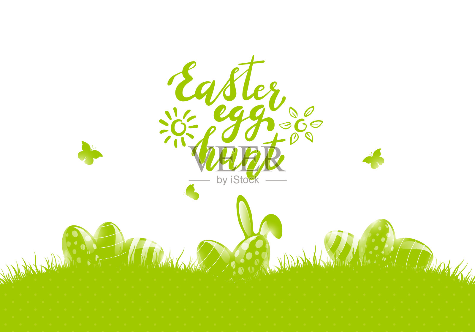 绿色复活节背景与鸡蛋和兔子插画图片素材
