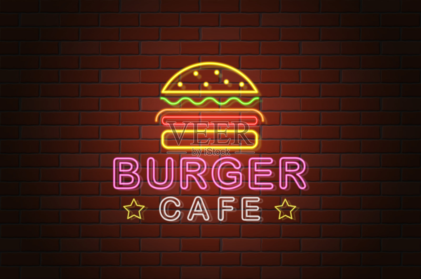 发光的霓虹灯招牌汉堡咖啡馆矢量插图插画图片素材