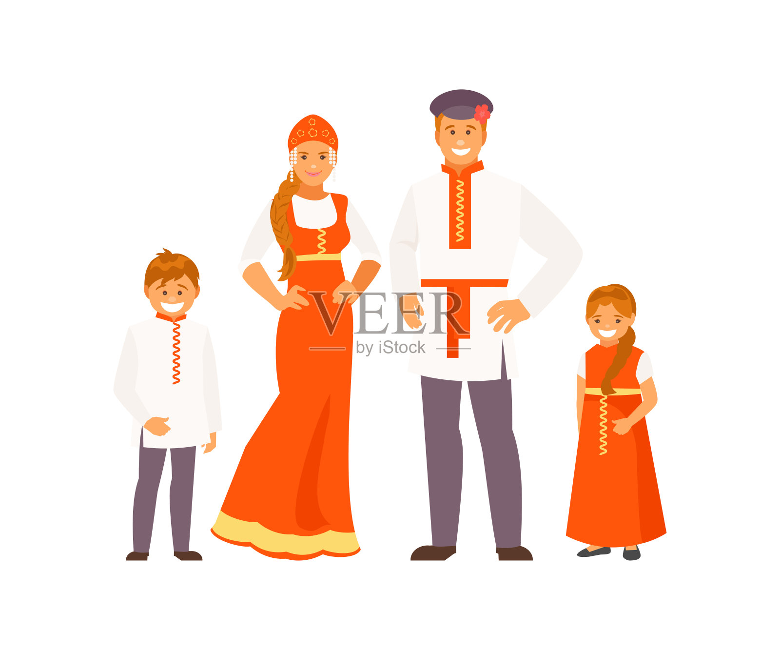 穿着传统服装的俄罗斯家庭插画图片素材